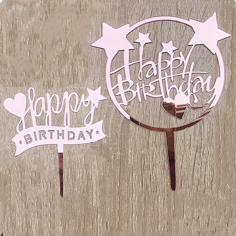 2021 Pentagram Happy Birthday Cake Topper Rose gold boy girl Birthday Acrylic Cupcake Toppers For Baby Shower Topper Decoration