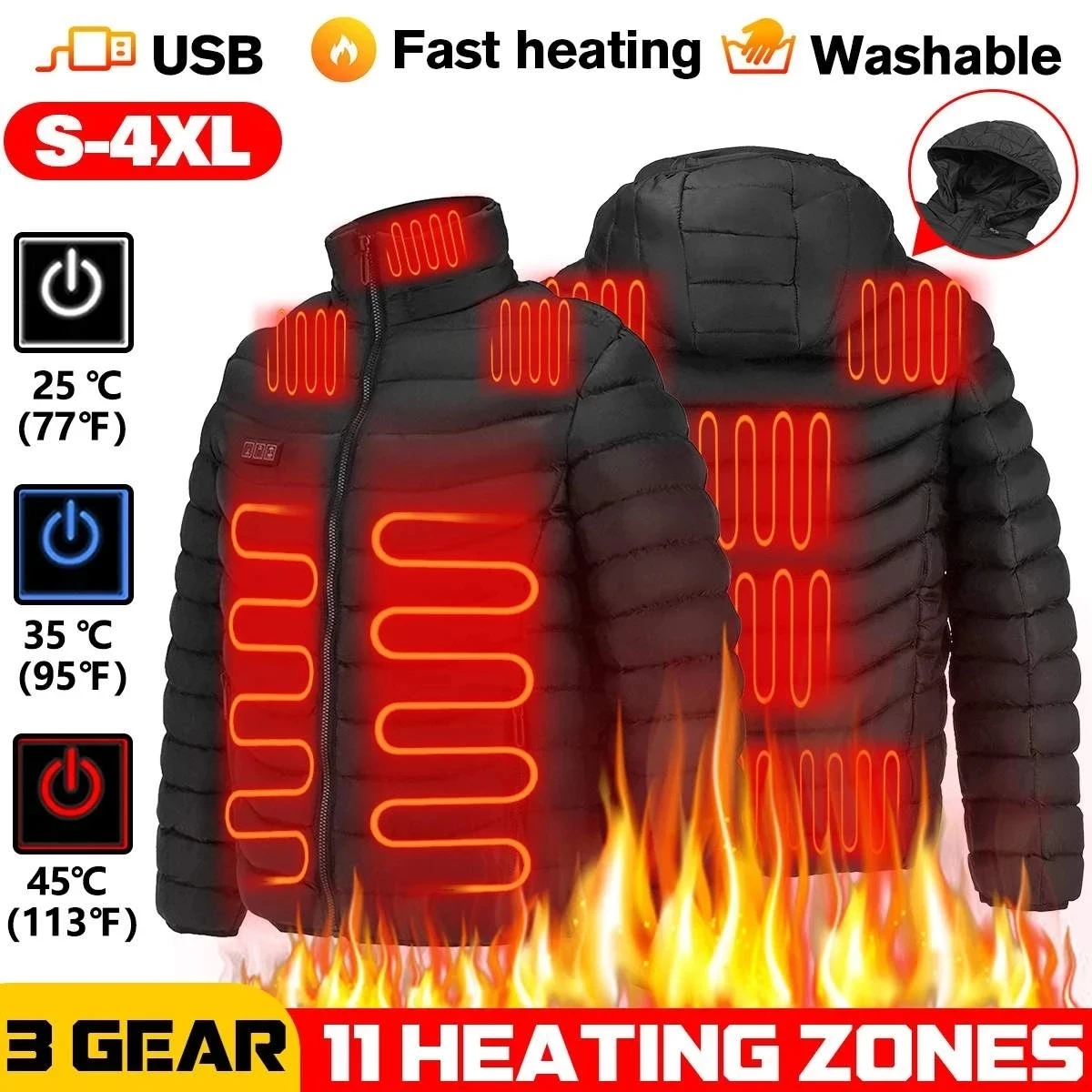 Smart Heated Jackets Autumn Winter Warm Flexible Thermal Hooded Jackets Usb Electric Heated Outdoor Vest Coat High Quality