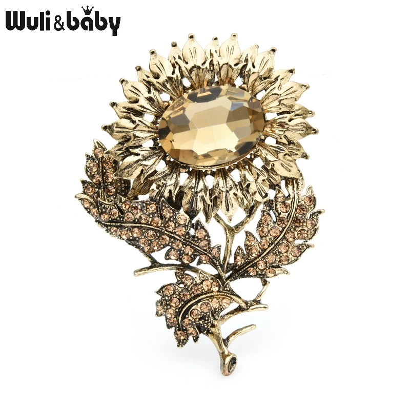 Wuli&baby Big Vintage Color Sunflower Brooches Women Alloy Crystal Weddings Banquet Party Brooch Pins Gifts