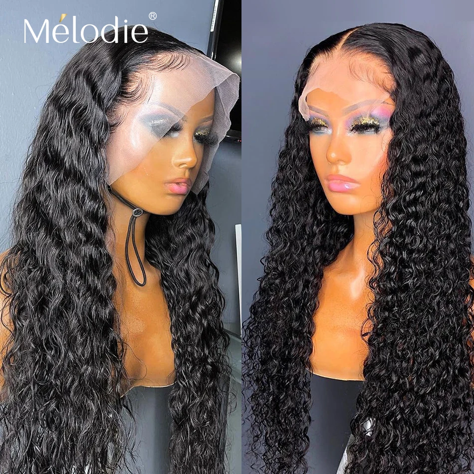 38 40 Inch Deep Wave 13X6 HD Lace  Front Wig Brazilian Human Hair Water Kinky Curly Wigs  4X4 Closure Wigs 180 Density