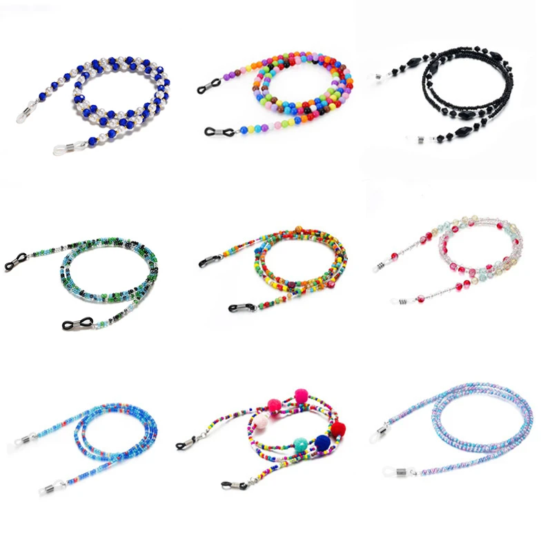 Fashion Acrylic Bead Crystal Glasses Neck Strap Chain string for Eyeglasses Black Beads Necklace Sunglasses Cord Rope Lanyard