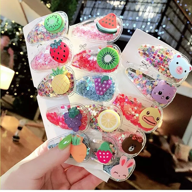 5Pcs/Pack Fruit Hair Clips For Girls Kids New Transparent Hairpins Fashion Children PVC BB Clips Cartoon Animal Hair Accessories