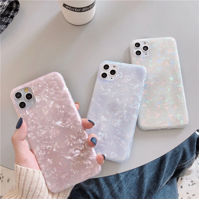 Glitter Dream Shell Pattern Case For iPhone 12 11 13 Pro Max XR XS Max X 8 7 Plus Soft IMD Silicone Cover For iPhone 11 12 Pro