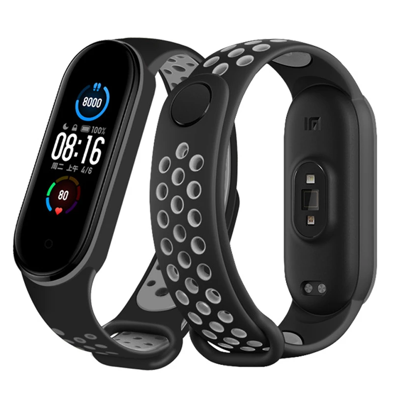 Silicone Strap for Xiaomi Mi Band 3 4 5 6 Two-color Strap Porous Anti-sweat Sport Breathable Strap Buckle Replacement Wriststrap