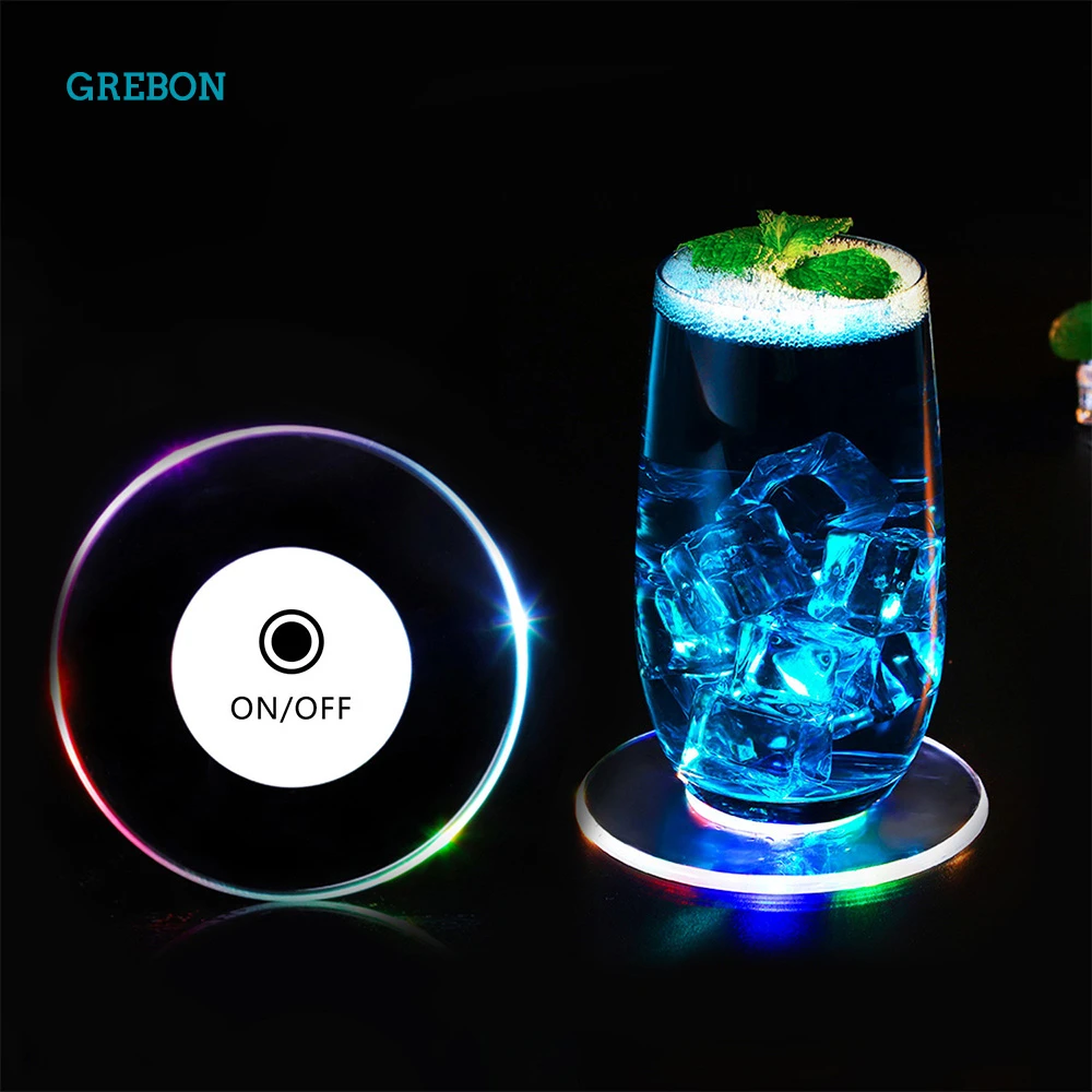 Led Coaster Cup Holder Mug Stand Light Bar Mat Table Placemat Party Drink Glass Creative Pad Round Home Decor Kitchen 7 Color