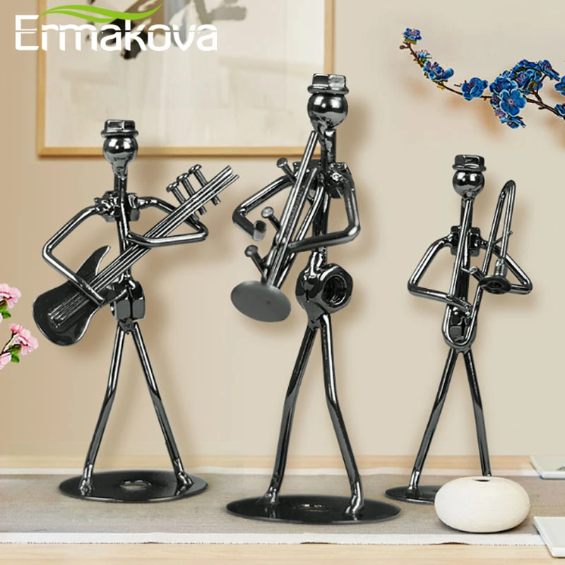 ERMAKOVA 13cm Retro Iron Sculpture Band Instrument Musician Figure Doll Model Crafts Ornaments Home Decoration Accessories Gift