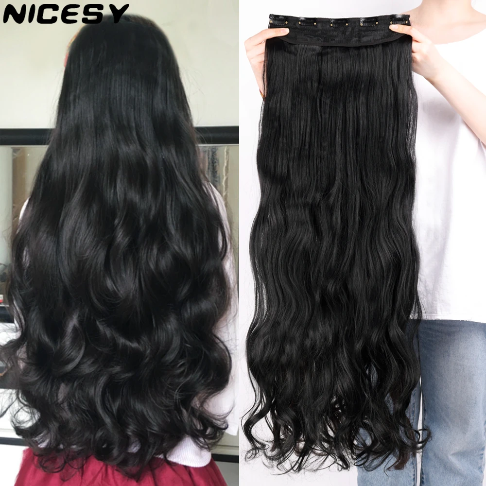 NICESY Long Wavy 5 Clips Hair Extensions 22Inch/32Inch Synthetic Clip On Hair Extensions High Tempreture Fake For Women