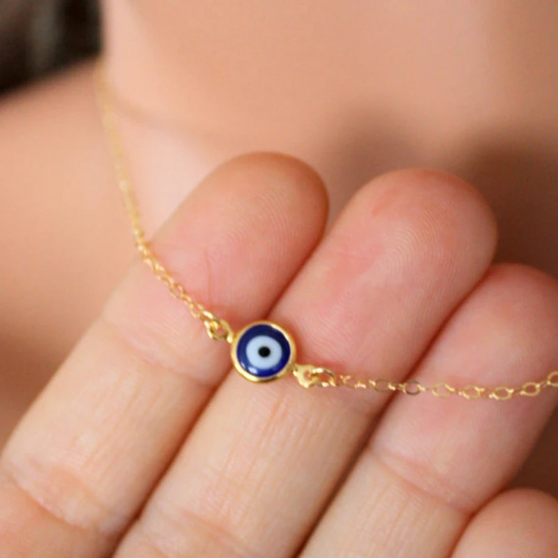 Simple Evil Eye Thin Pendant Women Jewelry Necklace Turkish Lucky Fashion Gold Color Choker Chain Female Daily Christmas Gifts