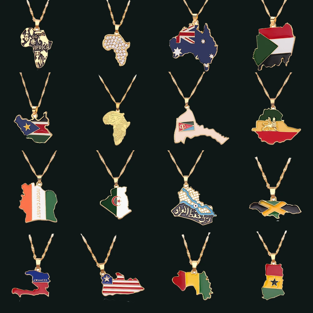 Country Map Flag Necklace Sudan Australia Africa Liberia Jamaica Africa Congo Honduras Pendant Man Jewelry For Women Kids