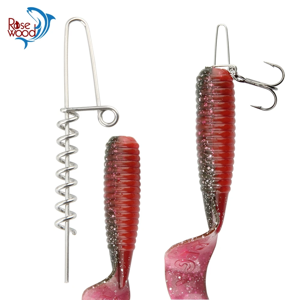 RoseWood 20pcs Pesca Soft Lure Fishing Pin 45mm 60mm Spiral Silicone Bait Stainless Steel Fishing Spring Pins Accessories
