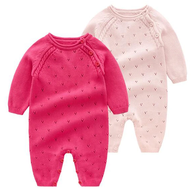 2021 Baby Knitted Rompers Pure Cotton Babies Clothing Newborn Baby Girls Knitting Princess Long Sleeves Autumn Jumpsuit Knitwear