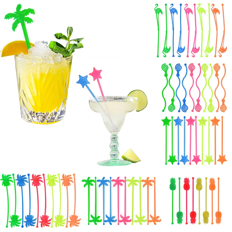 10pcs Flamingo Pineapple Star Drink Wine Decor Cocktail Swizzle Sticks Drink Stirrer Hawaiian Beach Party Decor Bar Supplies