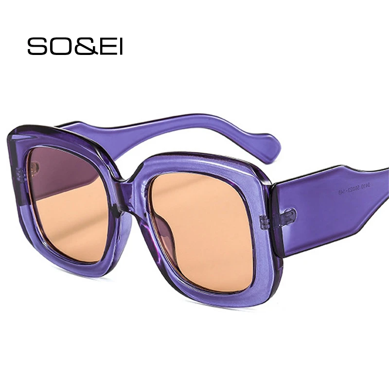 SO&EI Fashion Oversized Square Sunglasses Women Vintage Gradient Eyewear Men Trending Green Purple Sun Glasses Shades UV400