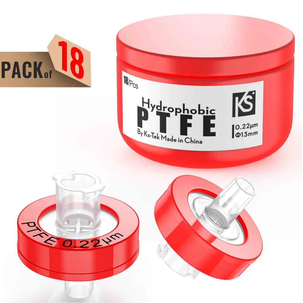 Syringe Filters,PTFE Membrane 0.22μm Pore Size,13mm Diameter,hydrophobic,18Pcs by Ks-Tek