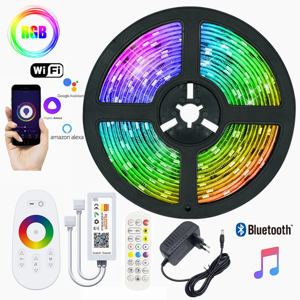 LED Strip Light DC 12V Ribbon Tape Home Decoration RGB 5050 2835 Flexible Diode Luminous String Bluetooth WIFI Smart Controller