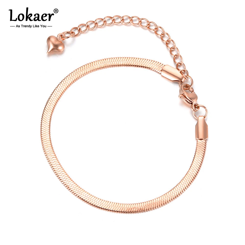 Lokaer New Arrival Sample Jewelry Stainless Steel Snake chain Thin Bracelet Rose Gold / Gold Color Chirstmas Gift B18075