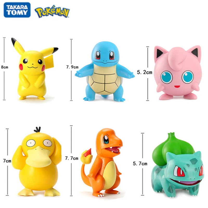 6Pcs/Set Pokemon Pikachu Anime Figures Charmander Psyduck Squirtle Jigglypuff Bulbasaur High Quality Toy Model Kids Best Gifts