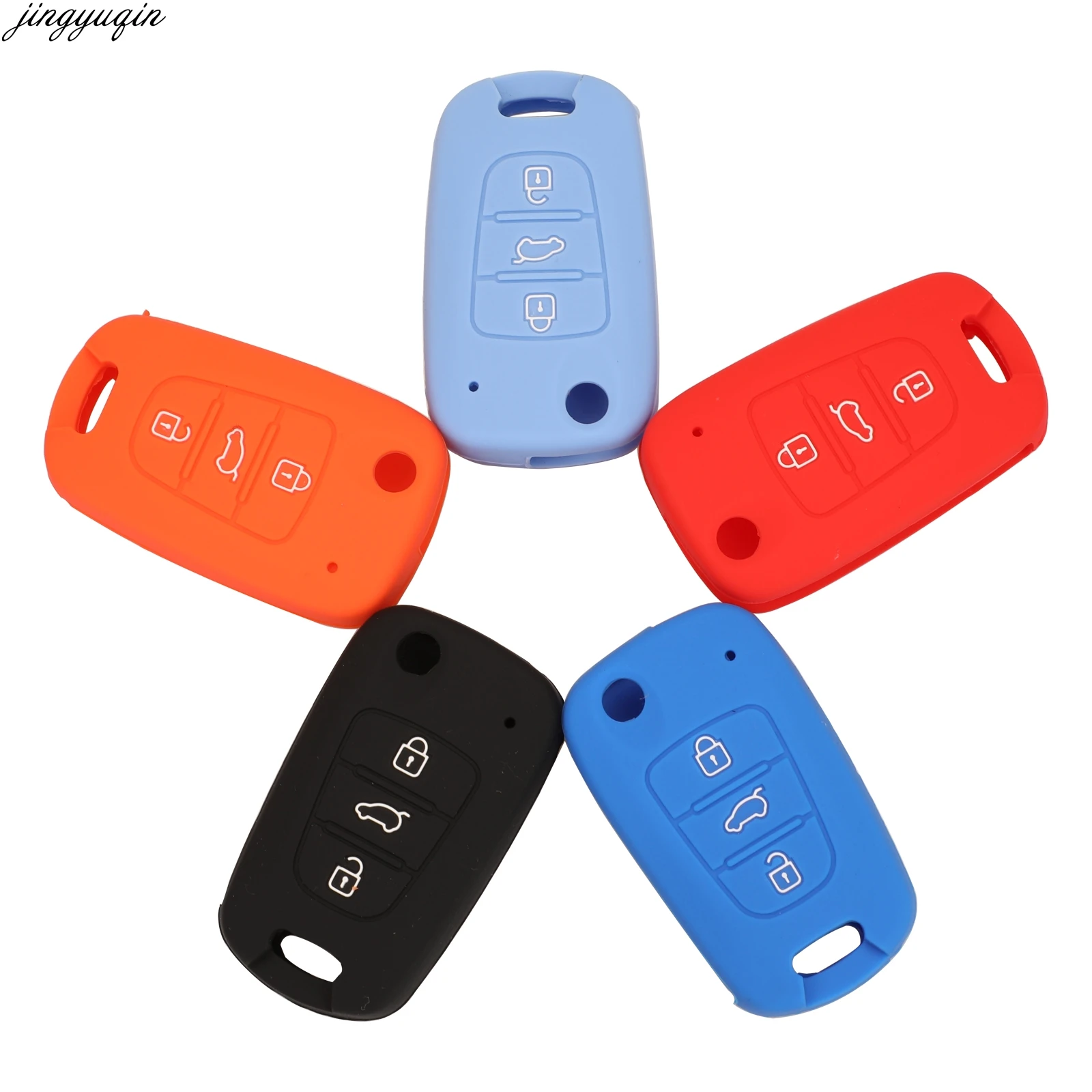 Jingyuqin Folding Flip Remote Silicone Car Key Cover Case For Hyundai i20 i30 i35 iX20 iX35 Solaris Verna 3 Buttons