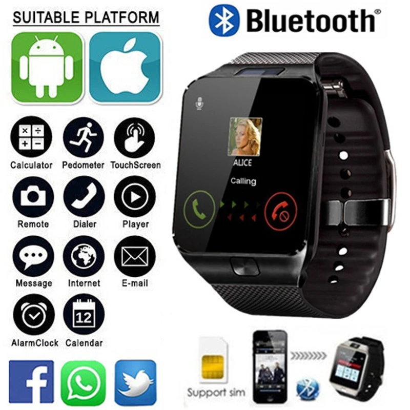 DZ09 Professional Smart Watch 2G SIM TF Camera Waterproof Wrist Watch GSM Phone Large-Capacity SIM SMS For Android For Phone