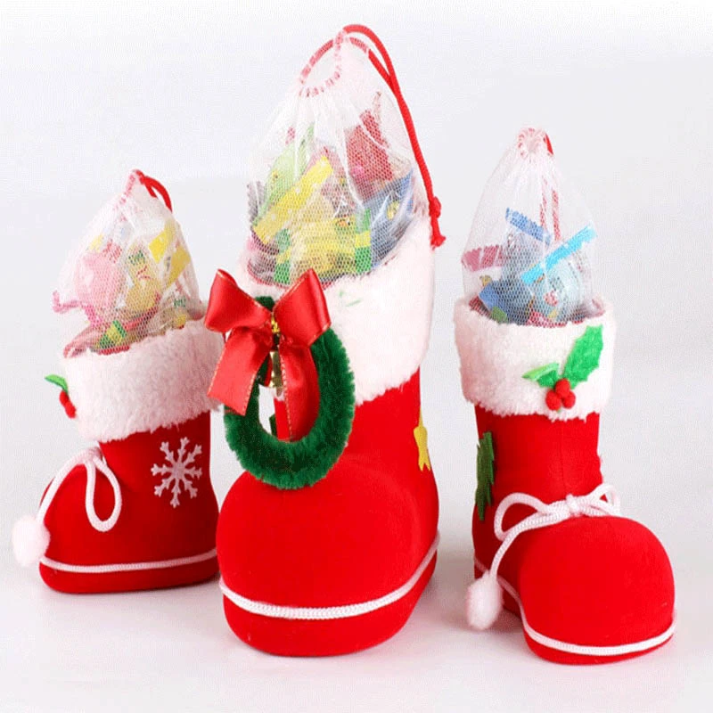 4 Sizes Christmas Gift Candy Gift Holder Home Party Decor Christmas Santa Claus Candy Boots Kids Child Mini Xmas Tree Decoration