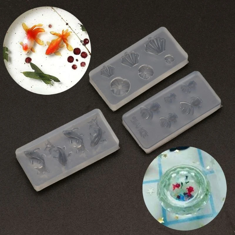 3Pc Mini Size Goldfish Lotus Leaf Earrrings Water Dag DIY Resin Jewelry Mold Kit