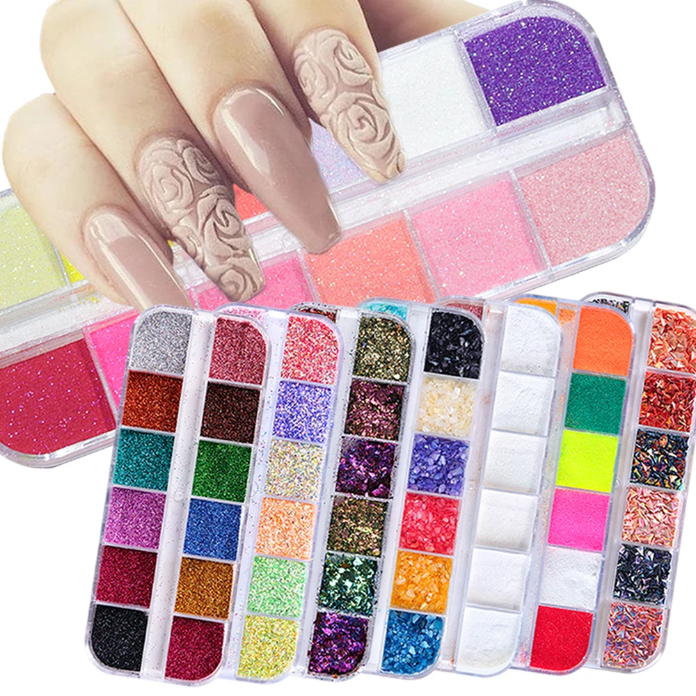 31 Types Nail Glitter Mix Color Flakes Shiny Sequins Dust Chameleon/Mermaid/Mirror Shaped Paillette Tips Manicure SA692