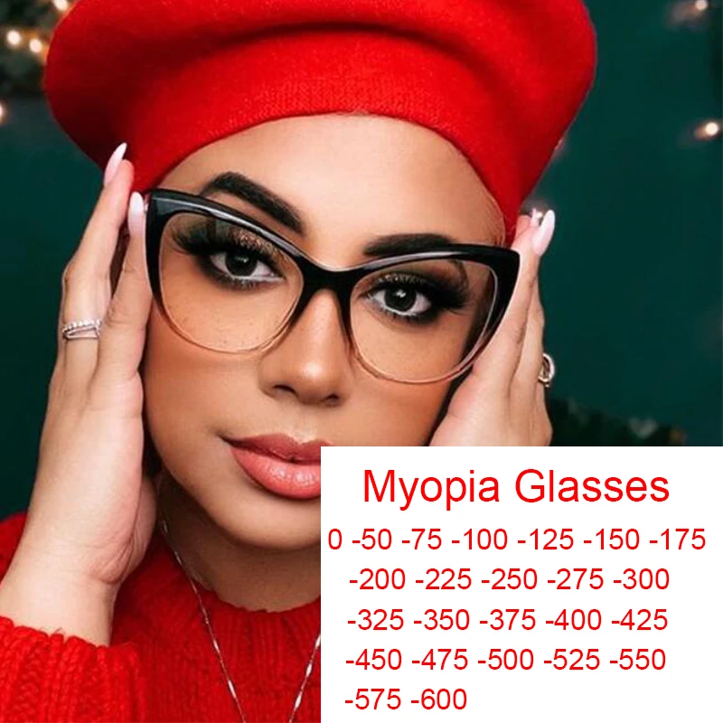 Anti Blue Light Glasses For Vision Minus -1 -2.5 -6 Oversized Cat Eye Transparent Computer Glasses Wives Work Graduation Eyewear