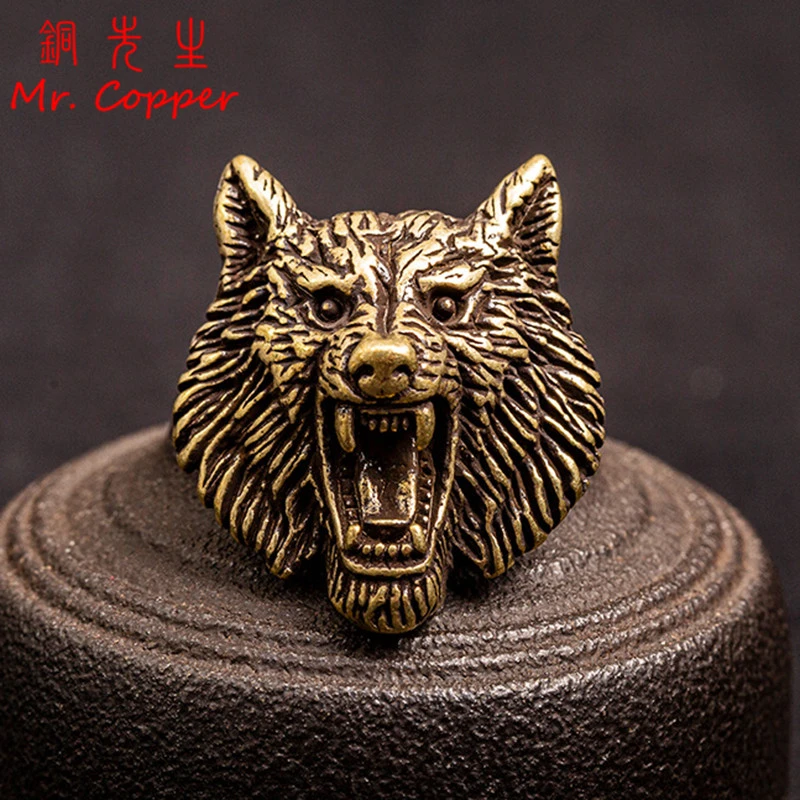 Pure Brass Wolf Head Decorative Buckle Retro Fashion Wallet Rivet Button DIY Leather Bag Backpack Belt Screw Buckles Accessories