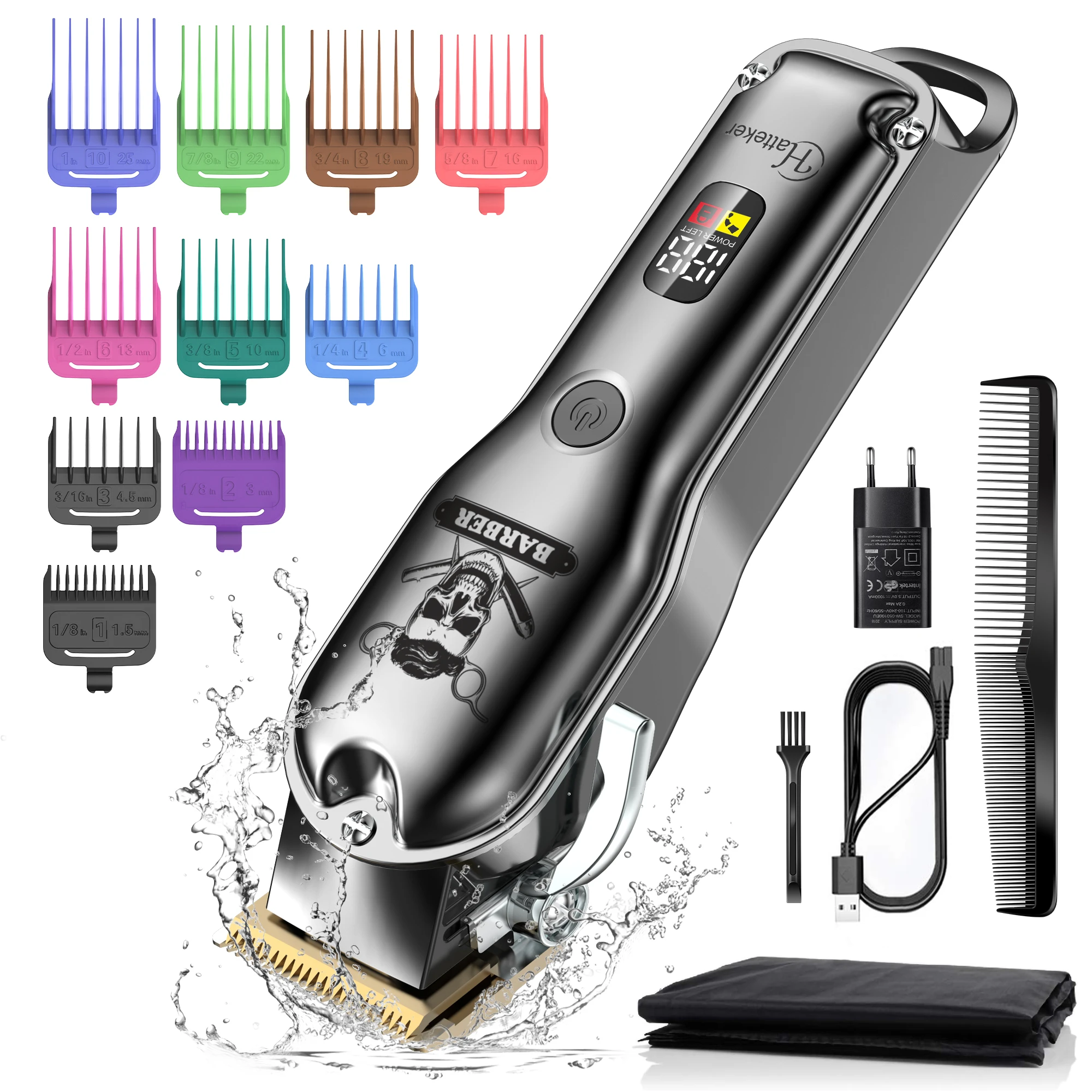 HATTEKER Hair Clipper Mens Beard Trimmer Professional Cordless Rechargeable Hair Cutter Kit Barber Shop Strong Power