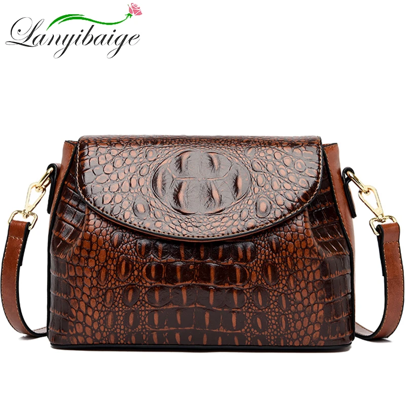 LANYIBAIGE New Fashion Ladies Shoulder Bag Head Layer Cowhide Crocodile Pattern Bag Female Designer Luxury Travelling Bag 2020