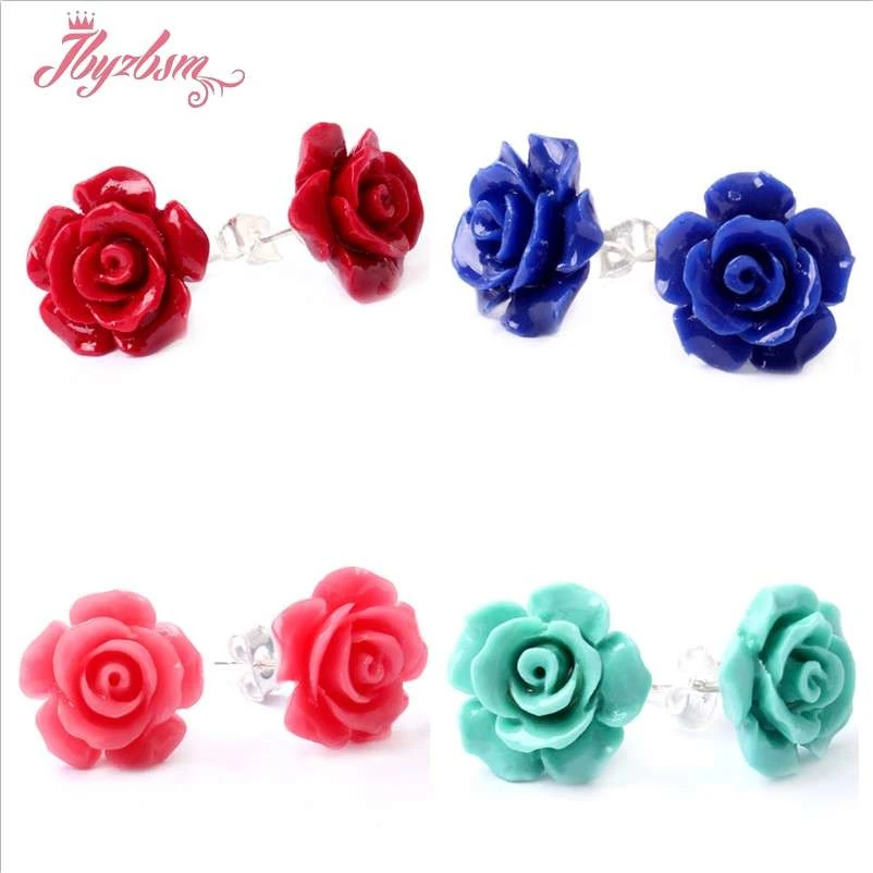 12mm Handwork Carved Composite Flower Coral Tibetan Silver Fashion Style Earrings For Woman Christmas Gift 1 Pair Free Shipping