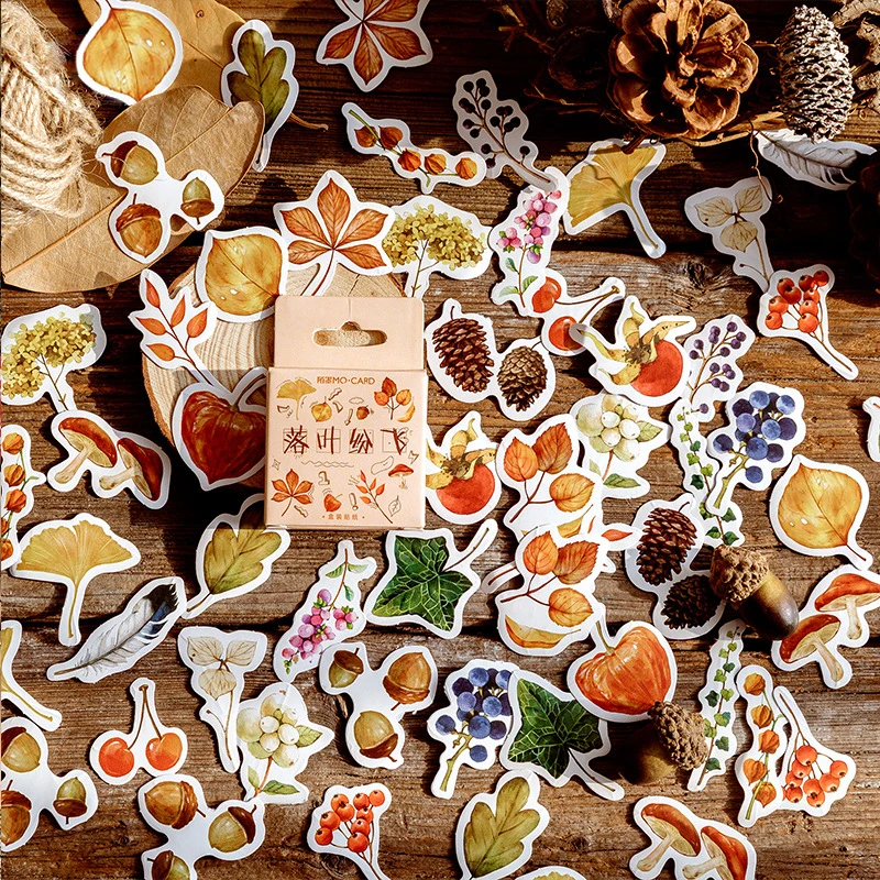 Mohamm 46PCS Boxed Stickers Falling Leaves Series Creative Plants Sealing Sticker Flakes Scrapbooking Girl School Supplies Stati