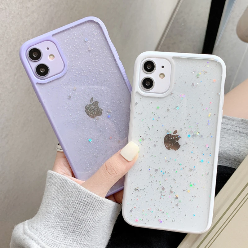 Luxury Star Bling Glitter Transparent Phone Case For iPhone 11 12 mini 13 Pro Max XS X XR 7 8 6 Plus SE  Soft Shockproof Cover