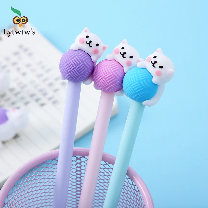 1 Pcs Lytwtw's Cute Creative Cat Gel Pen Cartoon Kawaii Stationery Office School Supplies sweet pretty lovely cartoon Handles