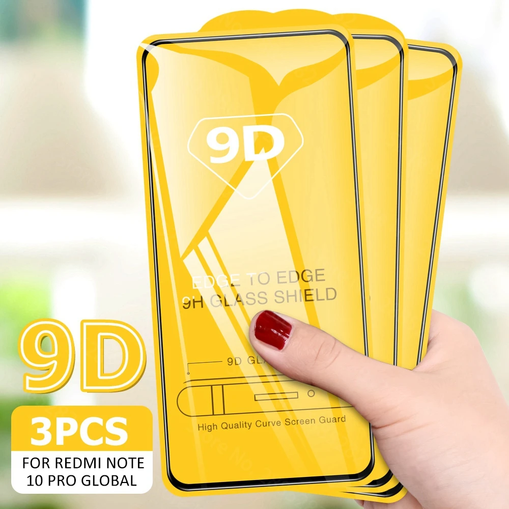 3PCS 9D Screen Protector For Xiaomi Redmi Note 10 Pro Max Full Cover For Redmi Note 10S 9S 8T Note 9 8 7 6 5 Pro Max Clear Glass