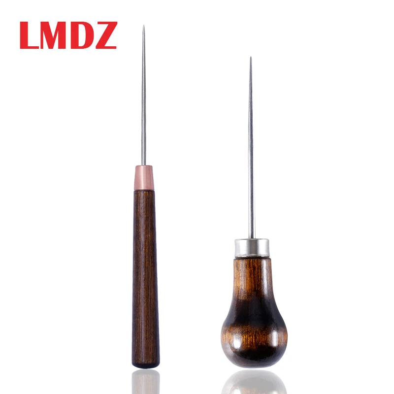 LMDZ Wood Handle Awl Leather Punching Tools Leather Straight Awls Hole Puncher Drills for Leather Craft Awl Hand Stitching