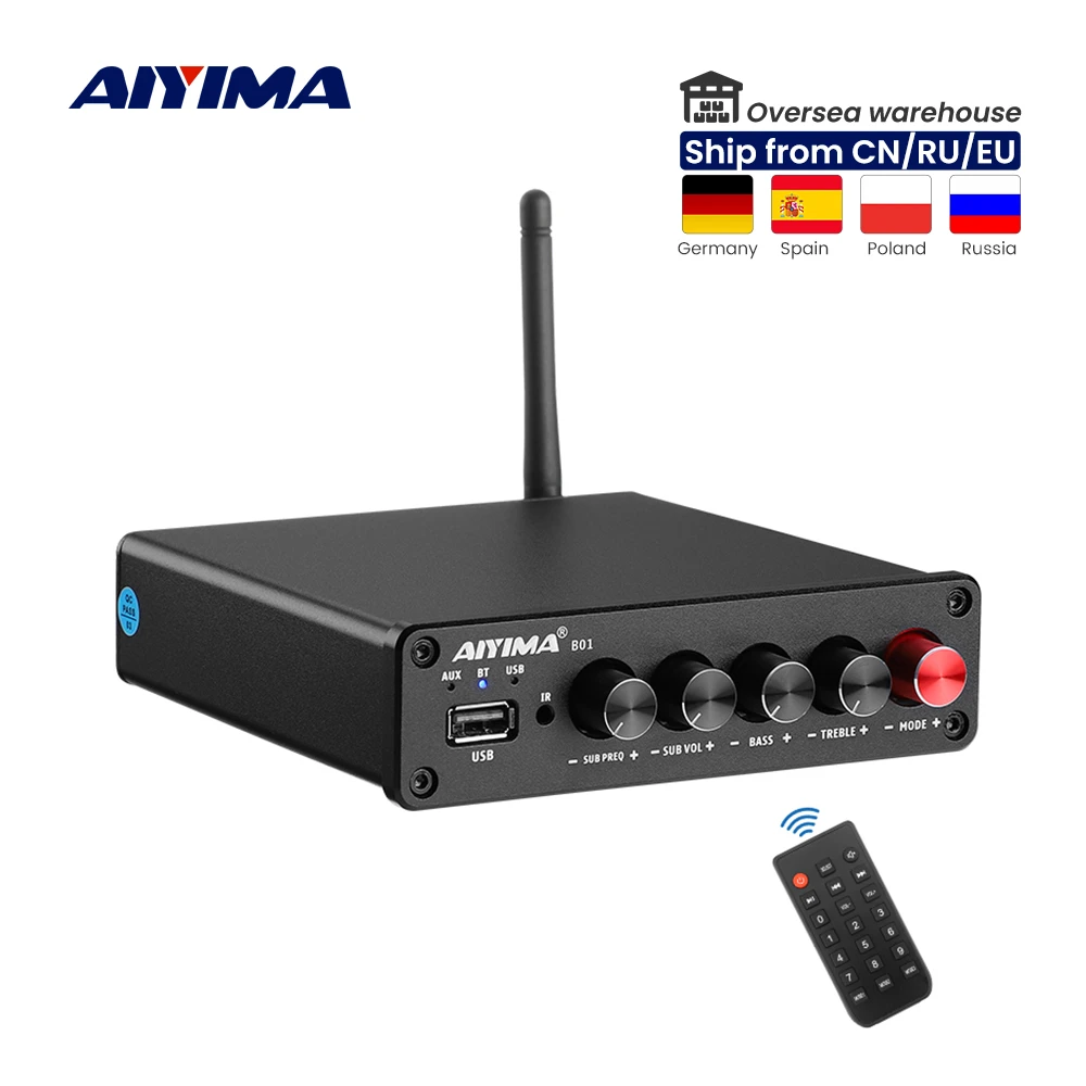 AIYIMA B01 Bluetooth 5.0 Subwoofer Amplifier 2.1 Power Amplicador Sound Amplifier Speaker Audio Amp USB Player 50Wx2+100W