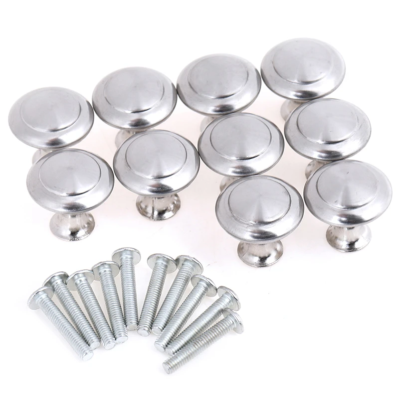 10pcs/set Round Cabinet Knobs Stainless Steel Drawer Knobs Kitchen Cupboard Pull Handles Furniture Hardware Accessory