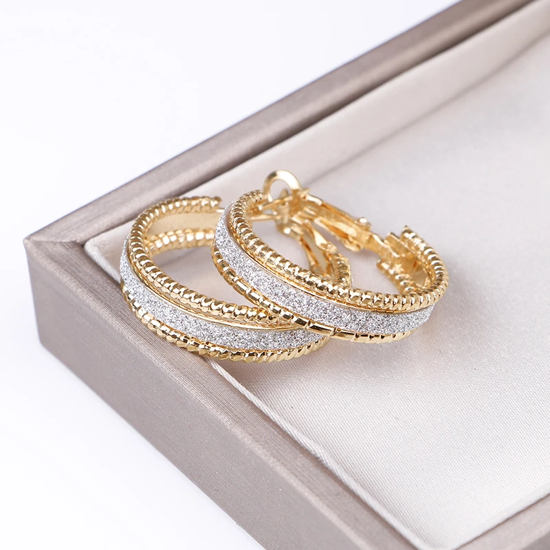 Hgflyxu  Gold color Small hoop Earrings for women  round 25mm   Shining fashion Jewelry Womens Ear Accessories   2020 new