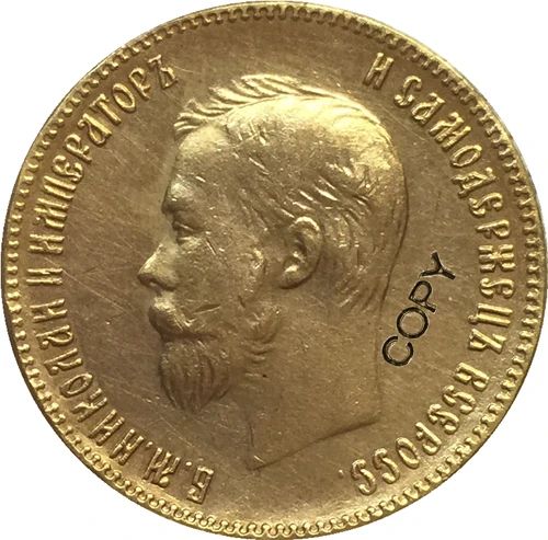24-K Gold plated 1901 russia 10 Roubles gold Coin copy