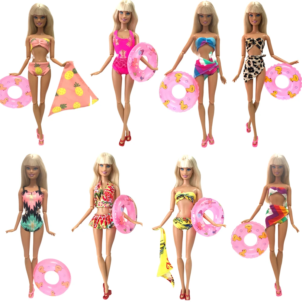 NK Doll Swimwear Beach Bathing Clothes Bikini Swimsuit+Slippers+Swimming Buoy Lifebelt Ring For Barbie Doll Toys Girl' Gift  JJ