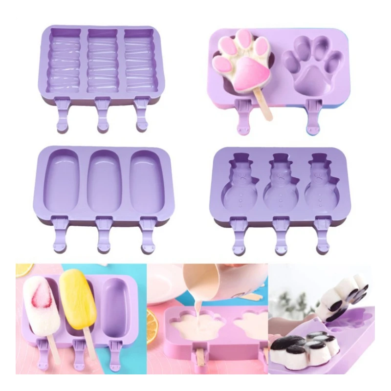 Silicone Ice Cream Mold with Lid Animals Shape Jelly Ice Ball Maker Baby DIY Food Supplement Tool Popsicle Stick Kitchen