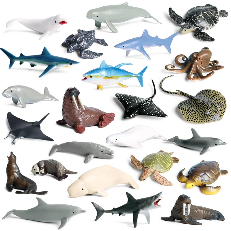 Sea Marine Animals Dolphin Crab Shark Turtle Model Action Figure Figurines Ocean Marine Aquarium Miniature Education toy for Kid