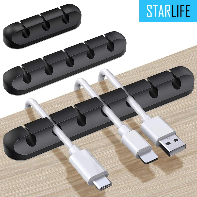 STARLIFE USB Cable Organizer Cable Clamp Wire Winder Headphone Earphone Holder Cord Silicone Clip Phone Line Desktop Management