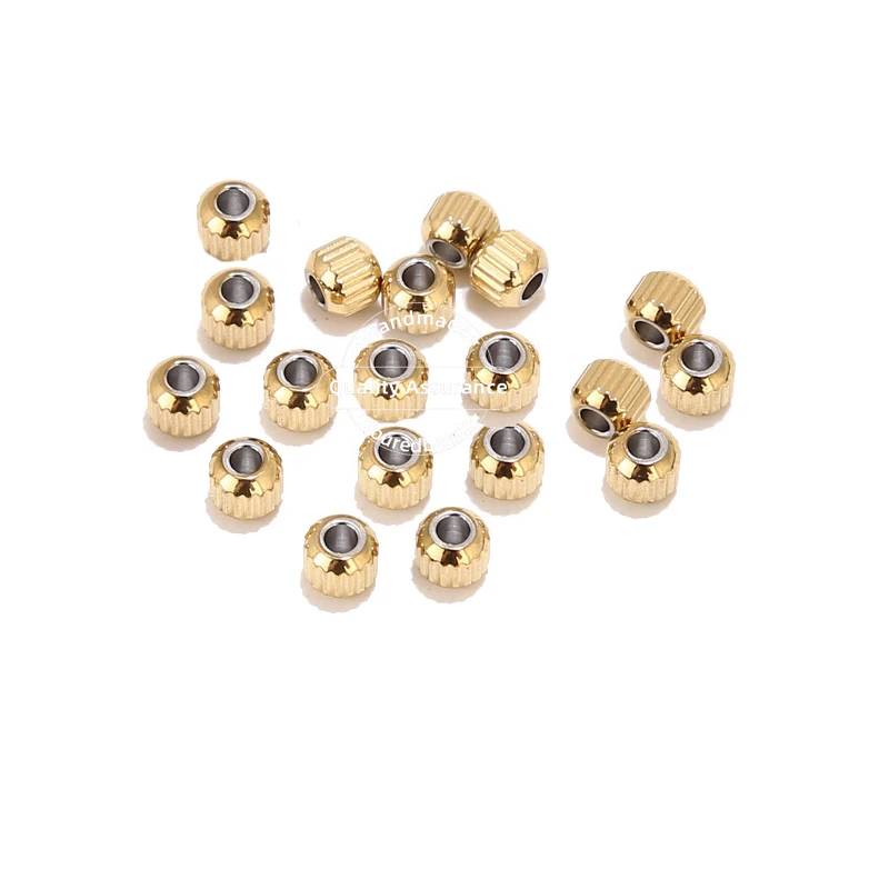 100pcs Stainless Steel Gold 4mm 6mm Tube Spacer Beads Ridged Cyclinder Loose Beads for DIY Women Men Bracelets Jewelry Findings