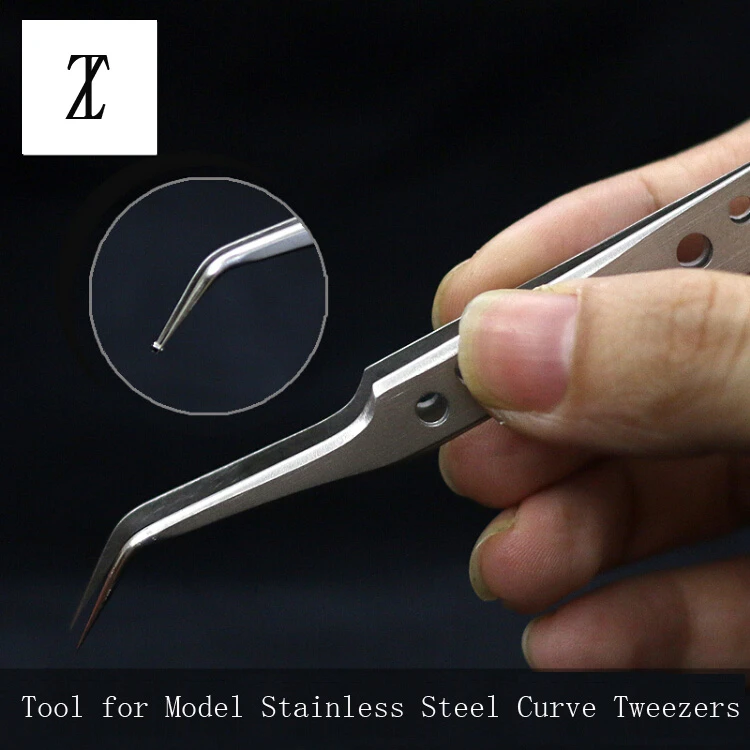 Model Making Tools Gundam Military Model Stainless Steel Antistatic Tweezers Curved Non-slip Tweezer