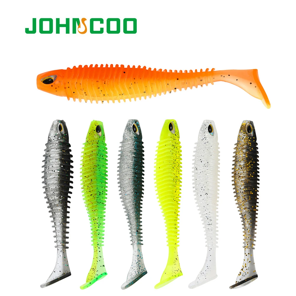 JOHNCOO Fishing Lure Soft Wrom Silicone Soft Bait Isca Artificial Wobbler 80mm 110mm Paddle Tail Minnow Swimbait Bass Fishing