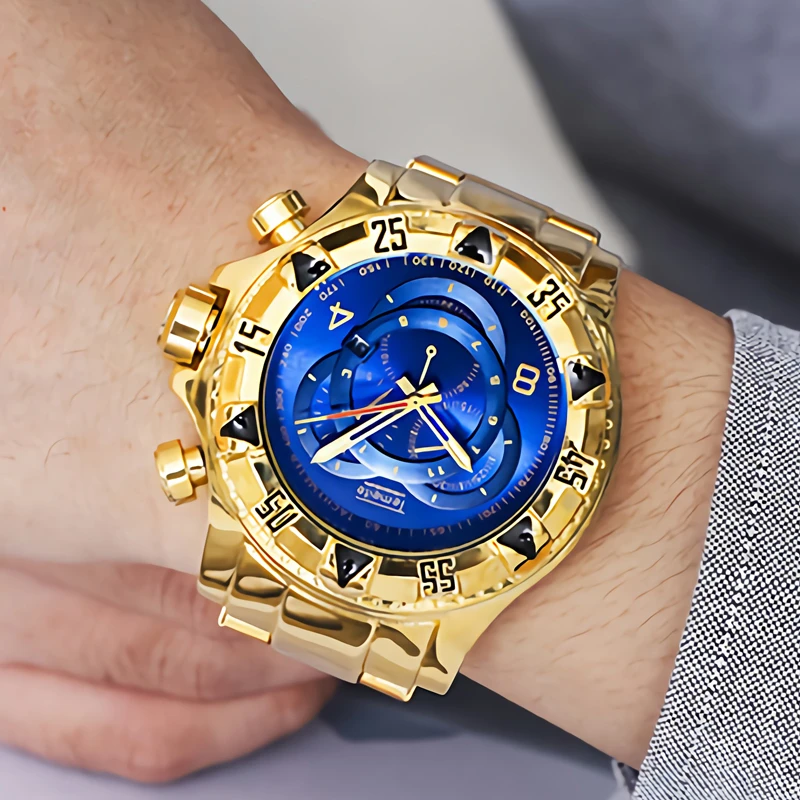 Temeite Golden Watch Men Luxury Brand Big Dial Gold Men Wristwatches Waterproof Business Men Wrist Watch Relogio Masculino 2021