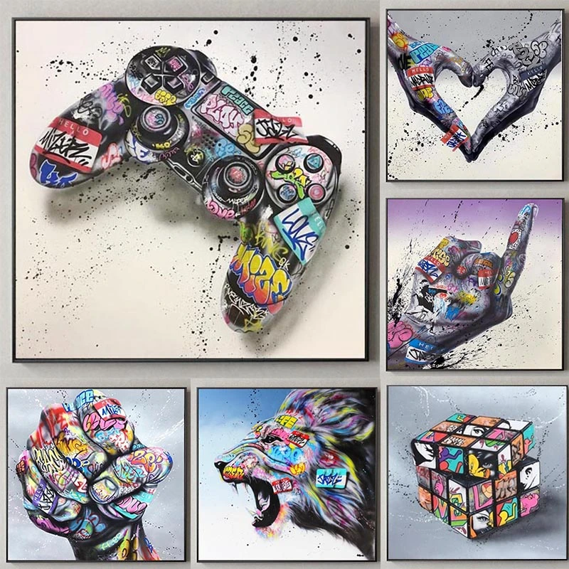Graffiti Art Gamepad Canvas Art Posters and Print Abstract Game Handle Canvas Paintings on The Wall for Kid's Room Decor Picture