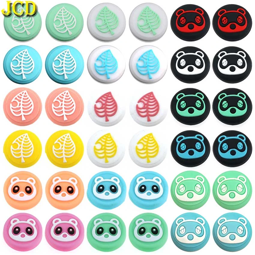 JCD 4PCS Animal Crossing Bear Leaf Pad Thumb Stick Grip Cap Joystick Cover For Nintend Switch NS Lite Joy-Con Controller